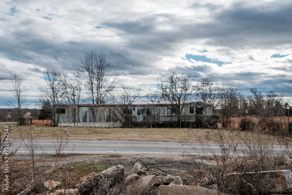 Abandoned trailer across a road in Shelby, North Carolina. Abandoned trailer across a road in Shelby, North Carolina.