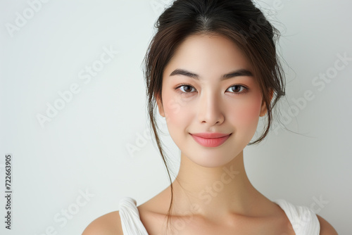 Beautiful young asian woman with perfect healthy smooth skin facial portrait isolated background