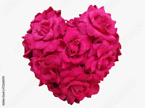 isolated pink rose heart shape, with white background flowers collection. gift card for valentine day concept.