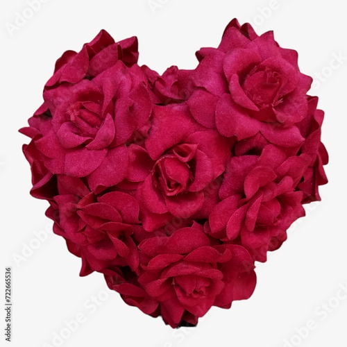 Red rose in heart shape isolated, with white background group flowers. idea card gift in love valentine concept.
