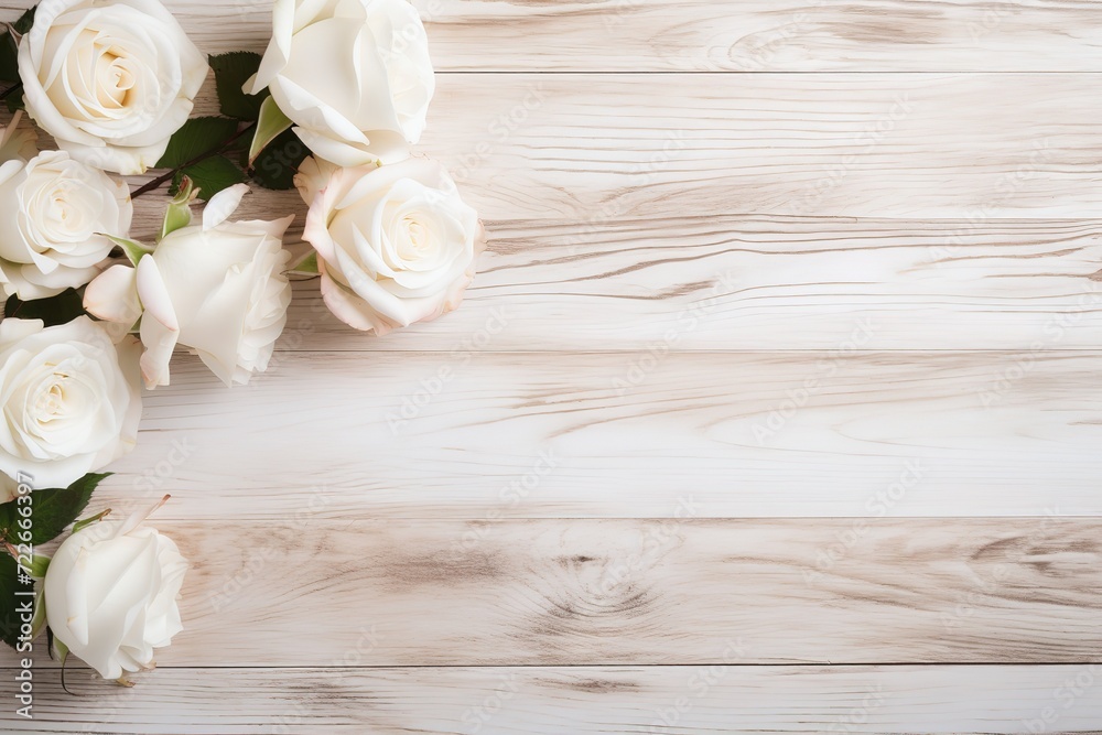 beautiful white roses on a wooden patterned background beautiful white roses on a wooden patterned background