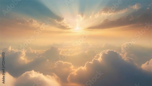 神聖な空と雲の背景 光 太陽 夜明け 夕焼け フレーム イラスト素材 AI生成画像 © ribbon_s