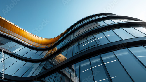 Modern office building exterior made of glass, steel and cement