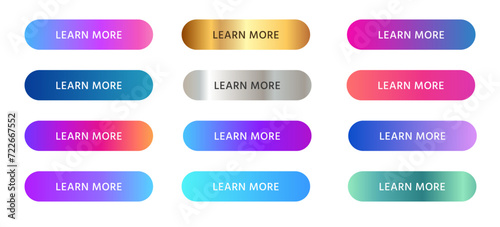 Learn more button rounded in gradient vibrant color set collection colorful