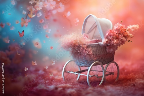 Beautiful floral digital backdrop for newborn baby photo