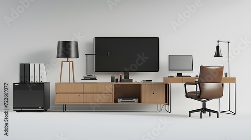 realistic photos of various types of furniture - desk, television, lamp, desk, chair photo