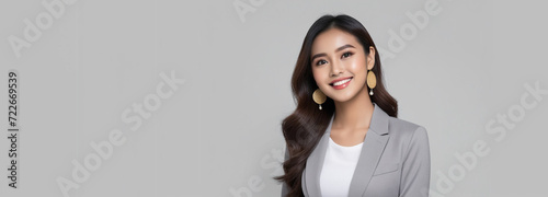 Beautiful a good woman nice fashion half body eye contact and space for design