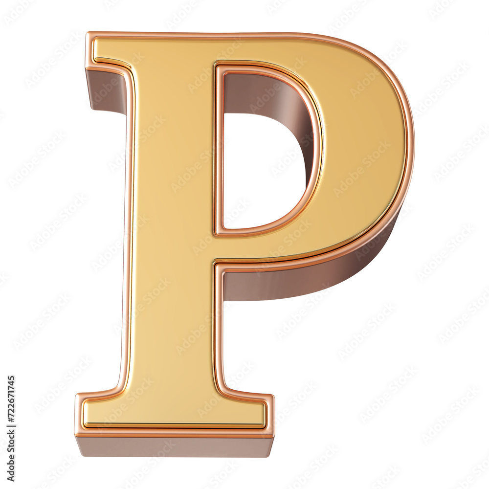 Gold later P font 3D render Gold later P font 3D render