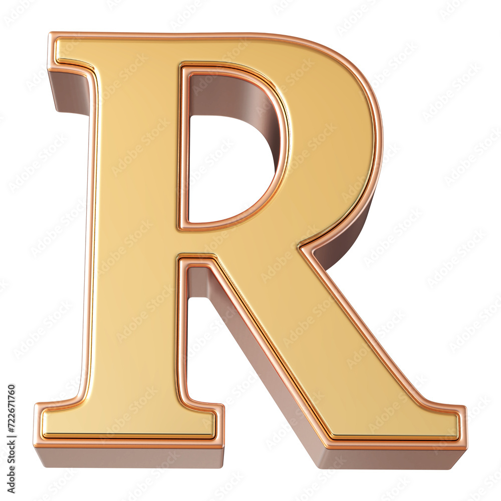 Gold later R font 3D render Gold later R font 3D render