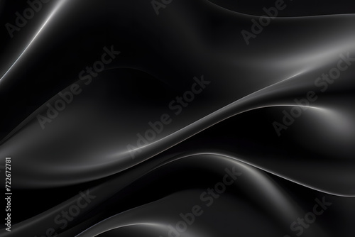 Abstract freeform fabric or cloth curved or wave chrome dark black. Smooth  flowing wrinkled fabric pattern. Copy space. Soft Focus. Glossy surface reflects light or reflection.