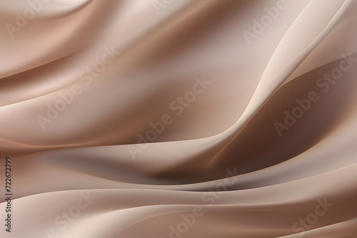 Abstract freeform fabric coffee color or cloth curved or wave chrome brown. Smooth, flowing wrinkled fabric pattern. Soft Focus. Glossy surface reflects light or reflection.
