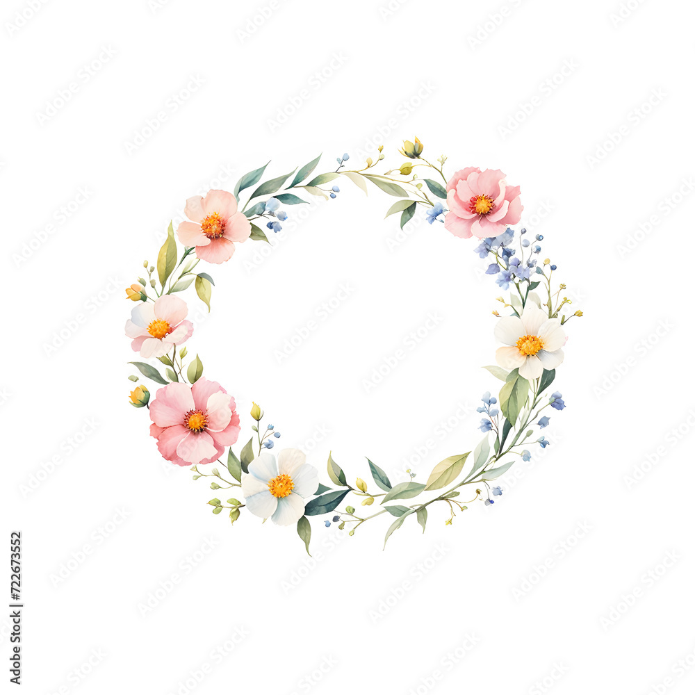 white-floral-frame-watercolor-illustration-minimalist-colorful-wreath-no-background-trending