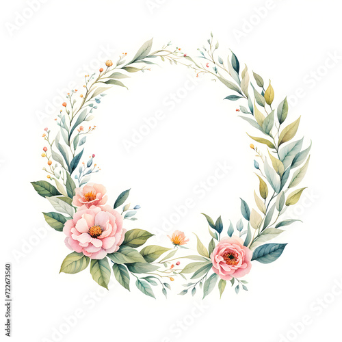 white-floral-frame-watercolor-illustration-minimalist-colorful-wreath-no-background-trending © HYOJEONG