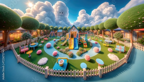 Cute Playground Under Clear Blue Sky - Joyful Outdoor Fun for Kids