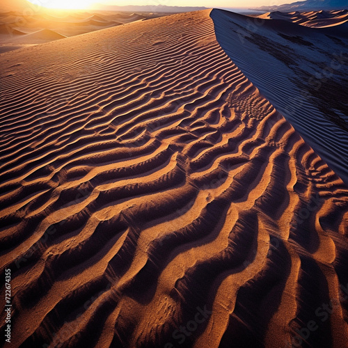 Textured desert dunes at sunrise