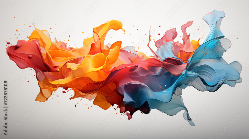 Dynamic and vibrant abstract artwork featuring an explosion of colorful paint splashes against a white background.
