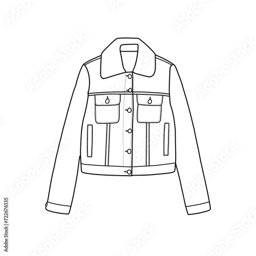 Rider jacket with pocket. Vector technical sketch. Mockup template.