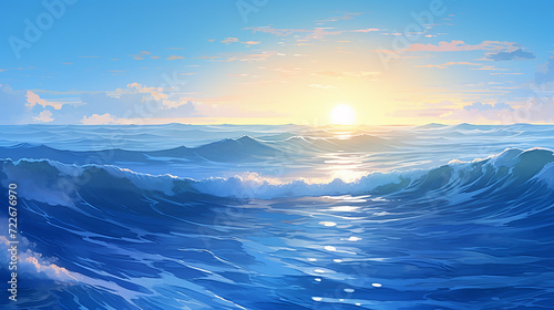 Clear Dawn with Crisp Blue Waves. The clear crisp blue waves in ocean.