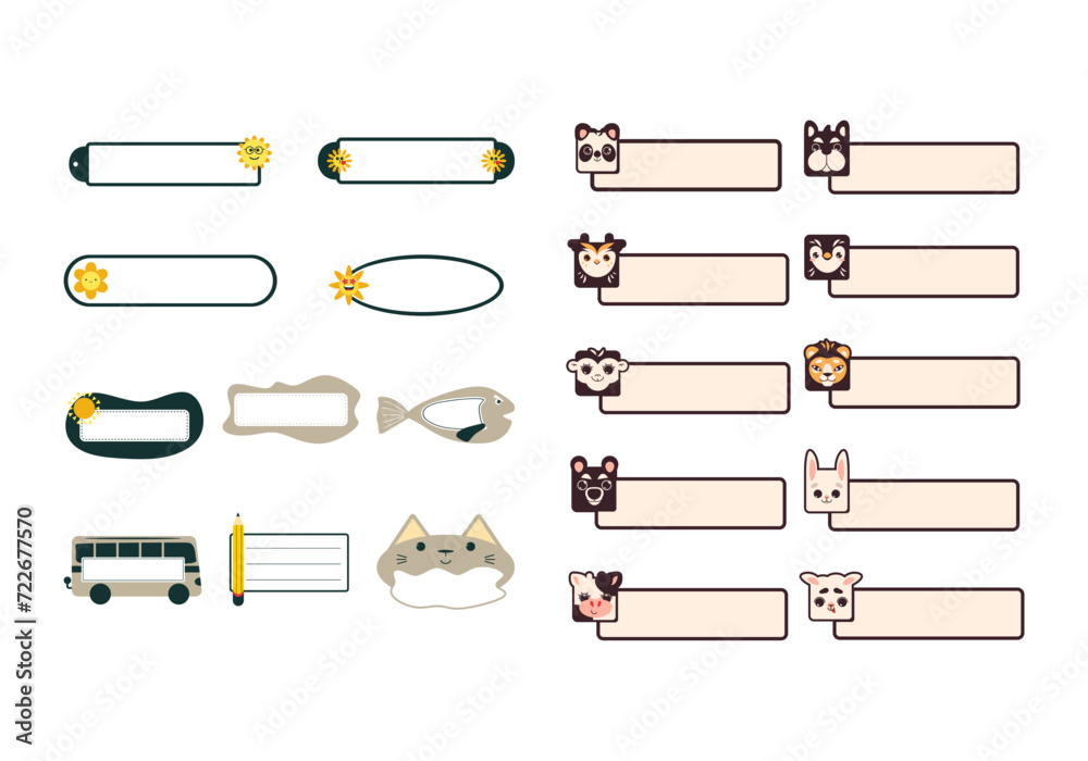 Cute Animal Nametag Illustration Set