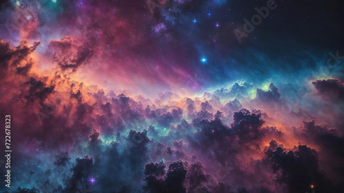 Bright Space galaxy colorful nebula background, universe magic starry sky, gas cloud