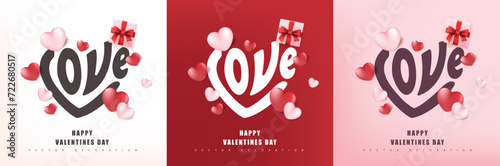 Calligraphy in heart shape love and festive heart shaped decorations Elements for valentine day festival design Valentine's day concept
