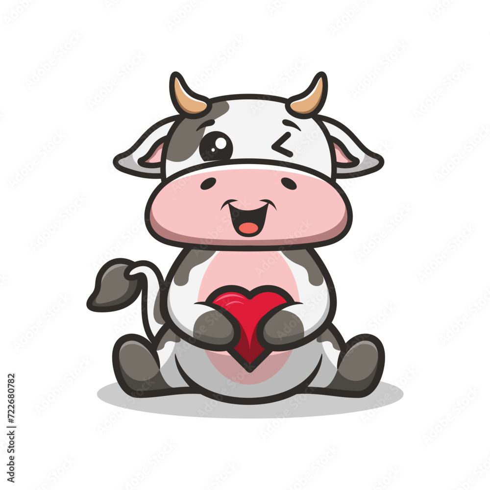 Illustration Cute Cow Mascot Logo
