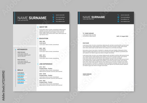 Resume template. Professional CV template. Resume and cover letter layout design. Vector illustration