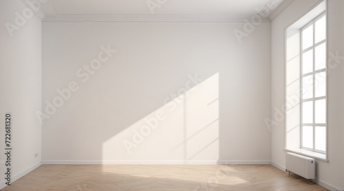 The background of the room with flowers on the right and left sides, white wall. Room background with multiple frames