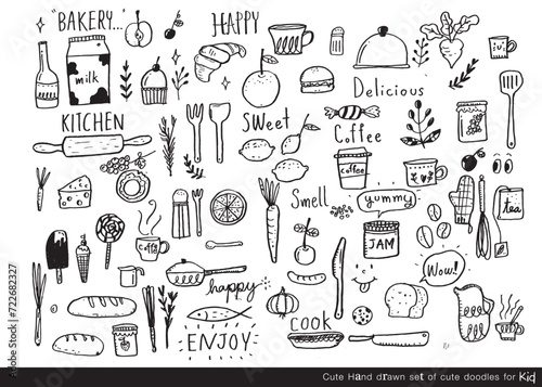 Food doodles,Foods doodles hand drawn sketchy vector symbols and objects