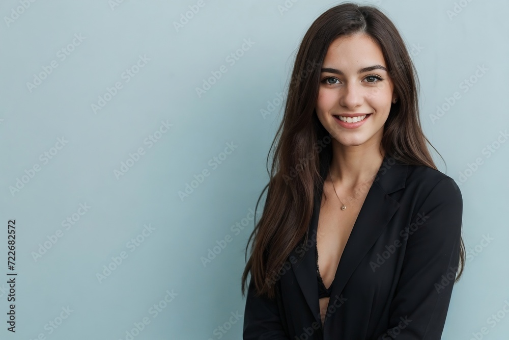Sexy Uruguayan woman standing against a blue background with copy space. Sexy Uruguayan woman standing against a blue background with copy space.