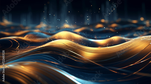 Illuminate your vision with a futuristic wave design—gridded abstractions, photorealistic pastiche, and abstract landscapes in light gold and dark azure, shaping a cityscape on a canvas