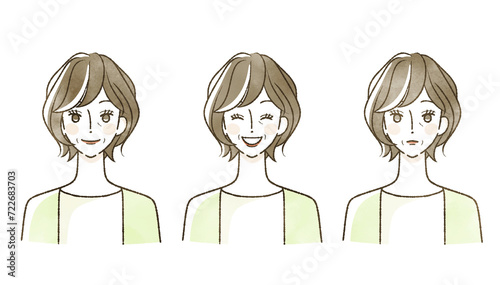 中年女性の表情セット