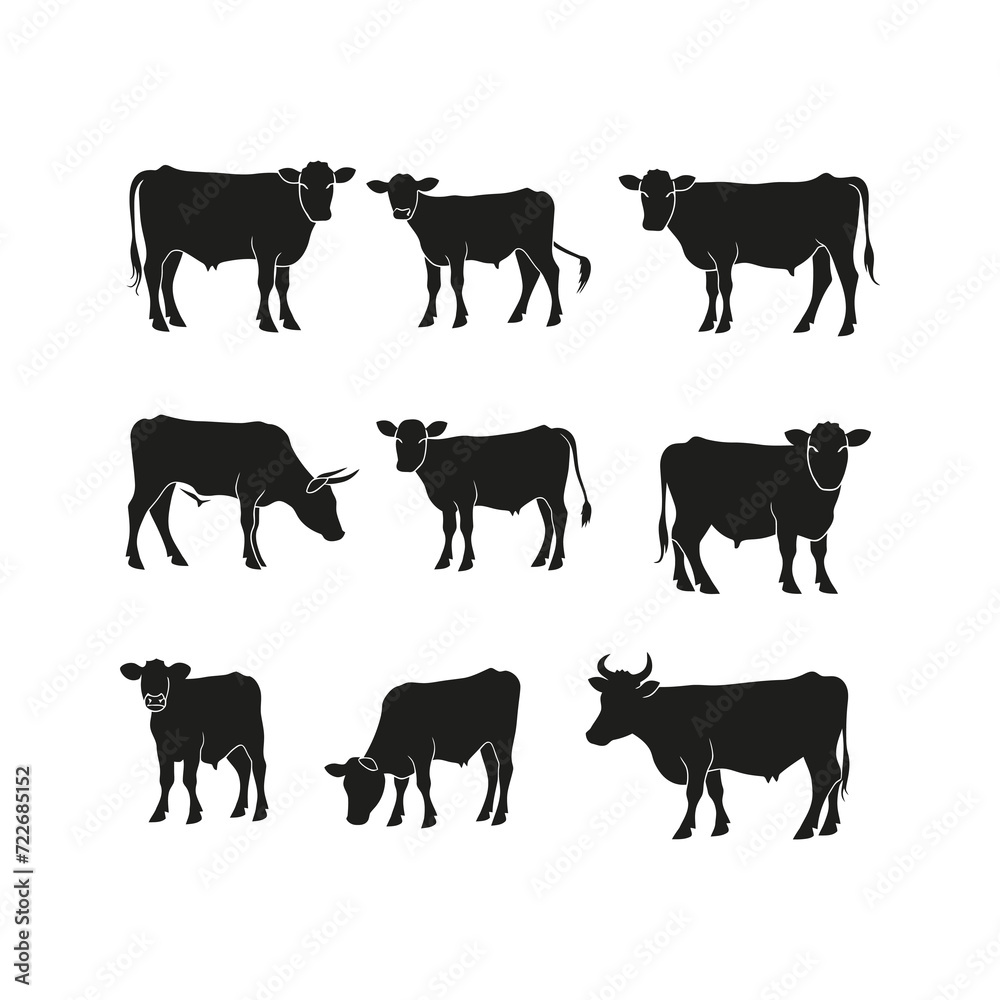 cow silhouette vector set design