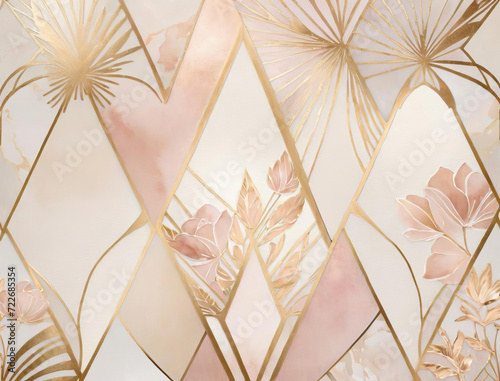 Elegant Art Deco Pattern Texture Background with Floral and Geometric Motifs Gen AI photo