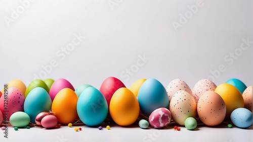 Easter Banner Colorful Eggs Celebrating Easter Day on white background