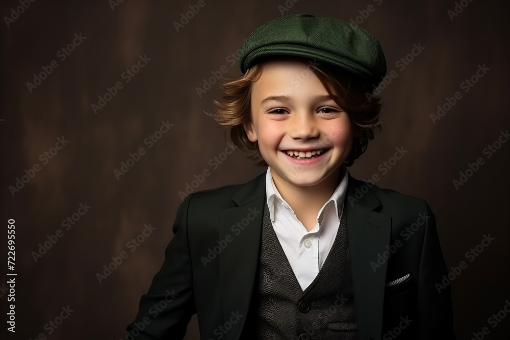 Portrait of a cute little boy in a suit and cap. Portrait of a cute little boy in a suit and cap.