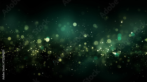 Mesmerizing green lights dance on a black canvas, adorned with stars and dots, creating a celestial display in the style of light gold and enchanting bokeh.