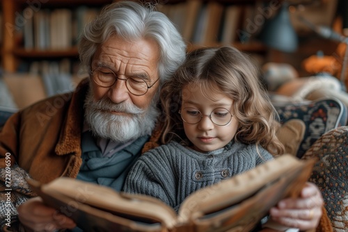 grandmother and granddaughter reading a book