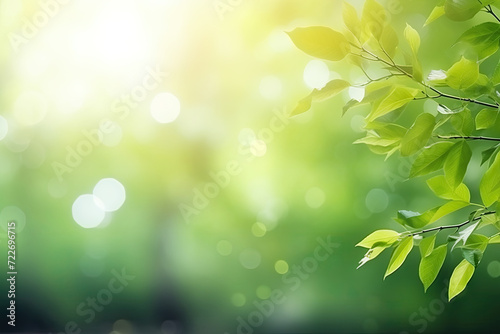 Green leaves, blurred backgrounds with bokeh, free space and nature.