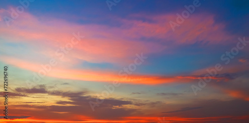 Sunset Sky with Twilight in the Evening as the colors of Sunset Cloud Nature as Sky Backgrounds, Horizon scene