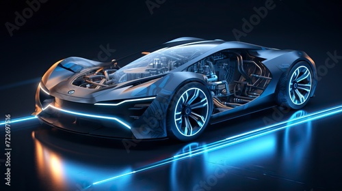 Futuristic electric sport fast car chassis and battery 