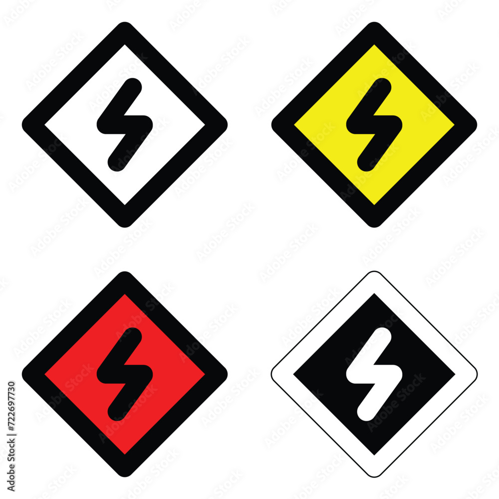 high volt danger caution sign of outline various different colors alert electrical hazard traffic warning danger icon design vector flat design for website mobile isolated on white Background high volt danger caution sign of outline various different colors alert electrical hazard traffic warning danger icon design vector flat design for website mobile isolated on white Background