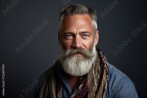 Portrait of a handsome mature man with long white beard and mustache. © Inigo