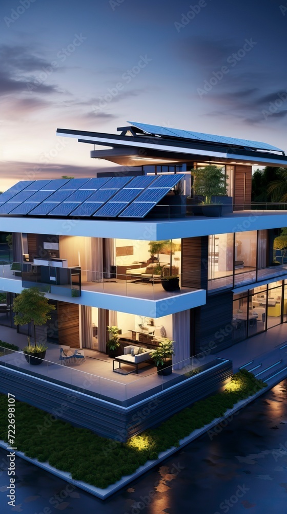 Obraz premium Futuristic generic smart home with solar panels rooftop
