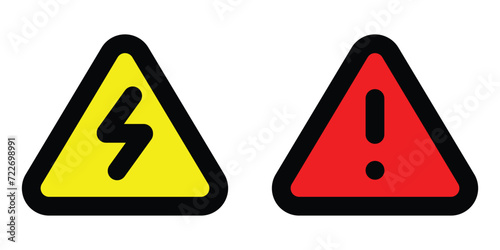 set yellow electrical high volt and red alert warning danger sign various triangle shapes alert hazard icon isolated photo