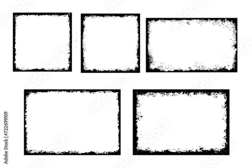 Grunge frame set. Grunge square border. Ink empty black boxes. Vector illustration isolated on white background.