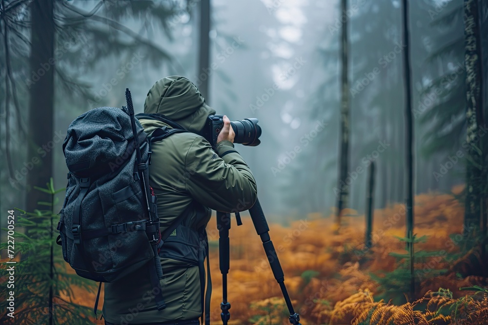 Photographer shooting a scene in a forest
