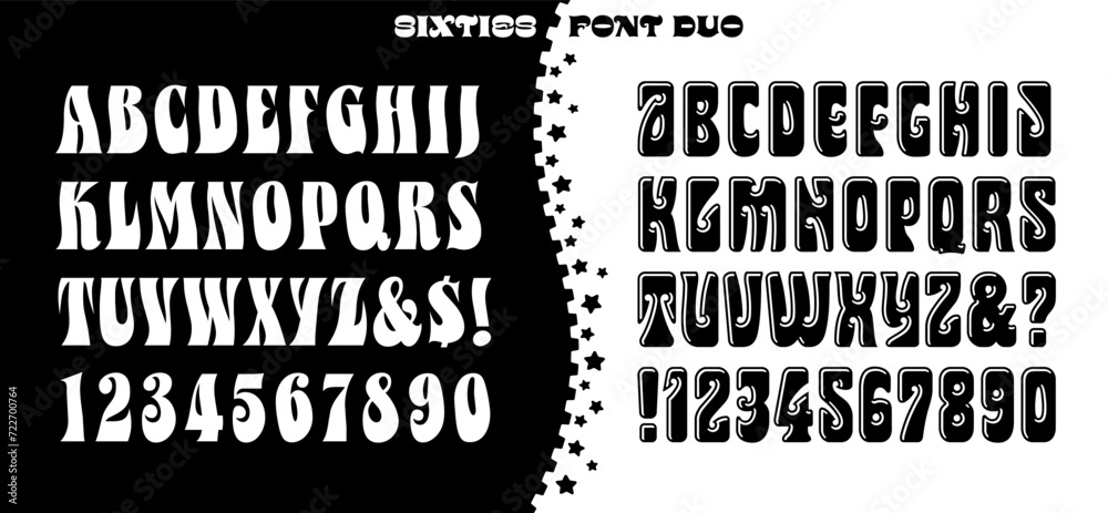 A duo of retro 1960s style alphabets, suitable for vintage style ...