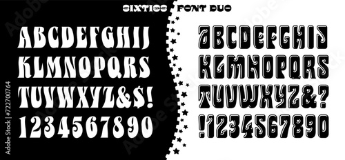 A duo of retro 1960s style alphabets, suitable for vintage style posters, album covers, stickers, etc.