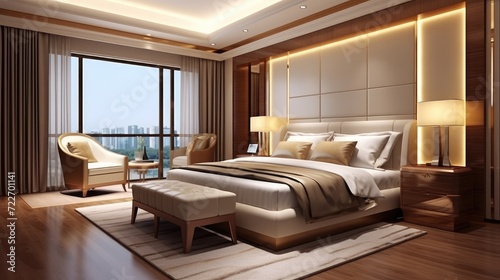 Luxury bedroom interior design. Generative AI © wellyans